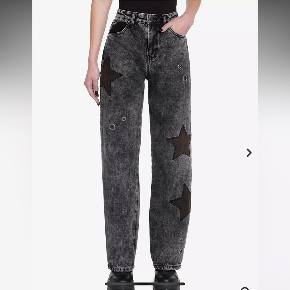 Daisy Street Hot Topic Washed Black Star Grommet Wide Leg‎ Gothic Denim Pants 7